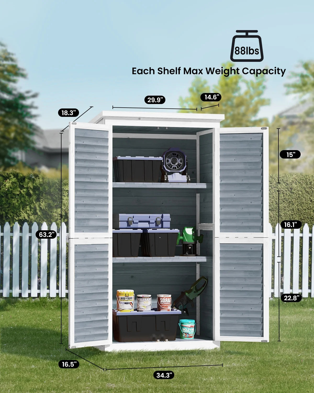 Abri de rangement extérieur large Aiho 55 avec portes doubles verrouillables - Abri de jardin résistant aux intempéries pour terrasse, jardin et pelouse, gris