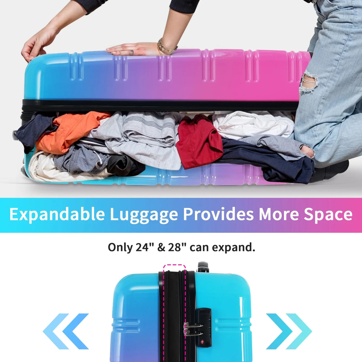 Ensemble de 3 valises, valise rigide 20/24/28 pouces avec cadenas TSA et roulettes pivotantes, bagages de voyage légers et extensibles pour homme et femme, multicolore violet