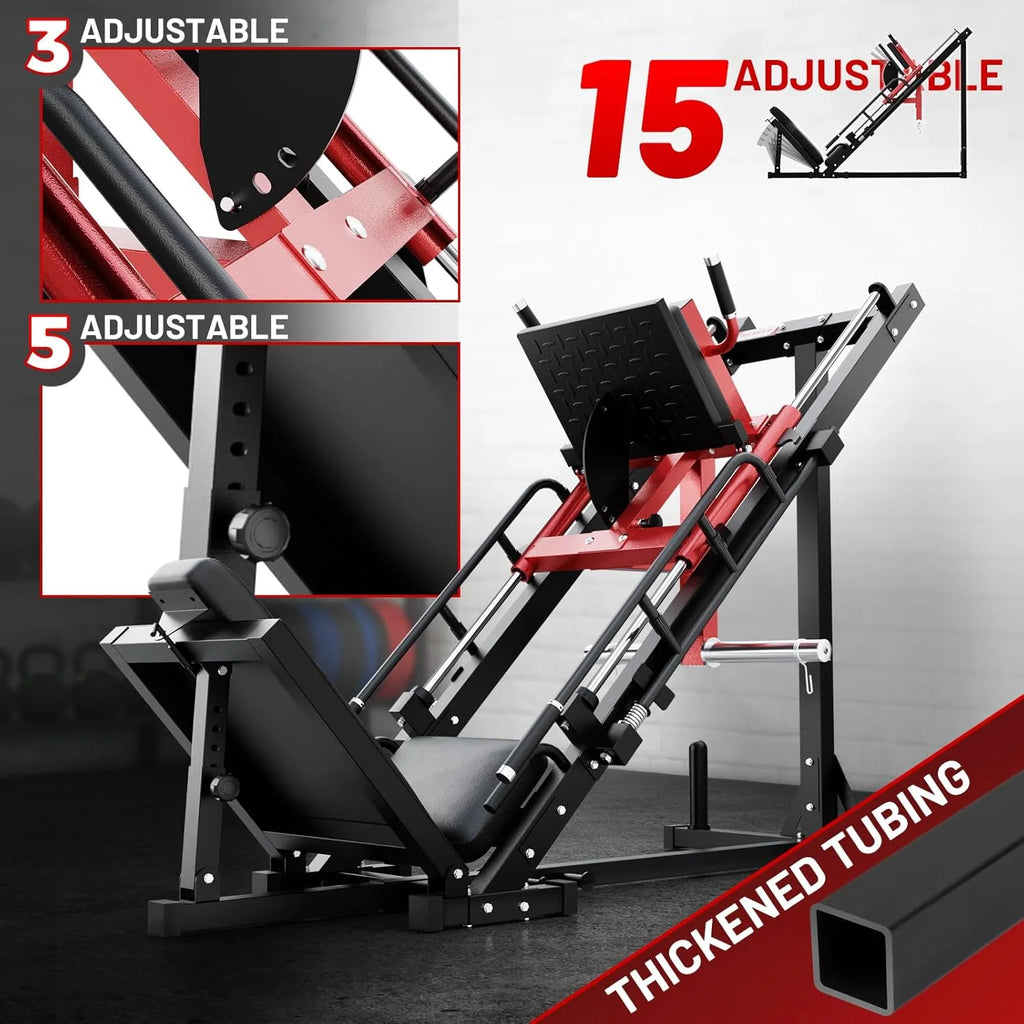 Machine à presse à jambes et hack squat RitFit, Presse à jambes professionnelle réglable pour salle de sport à domicile avec roulement linéaire, Machine hack squat spécialisée pour un entraînement complet du bas du corps avec rangement de poids, Rose