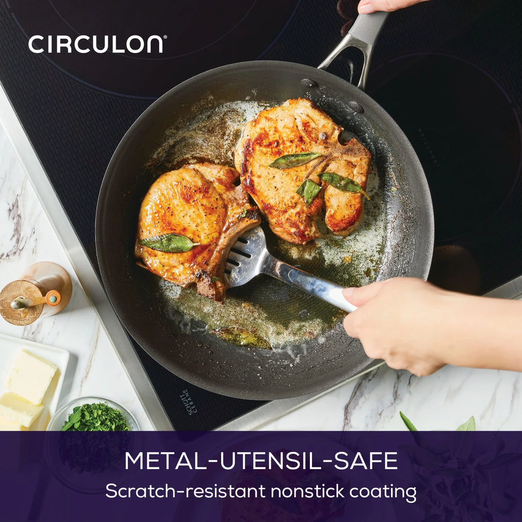 Batterie de cuisine antiadhésive en aluminium Circulon A1 Scratch Defense de 10 pièces, acier inoxydable moulé