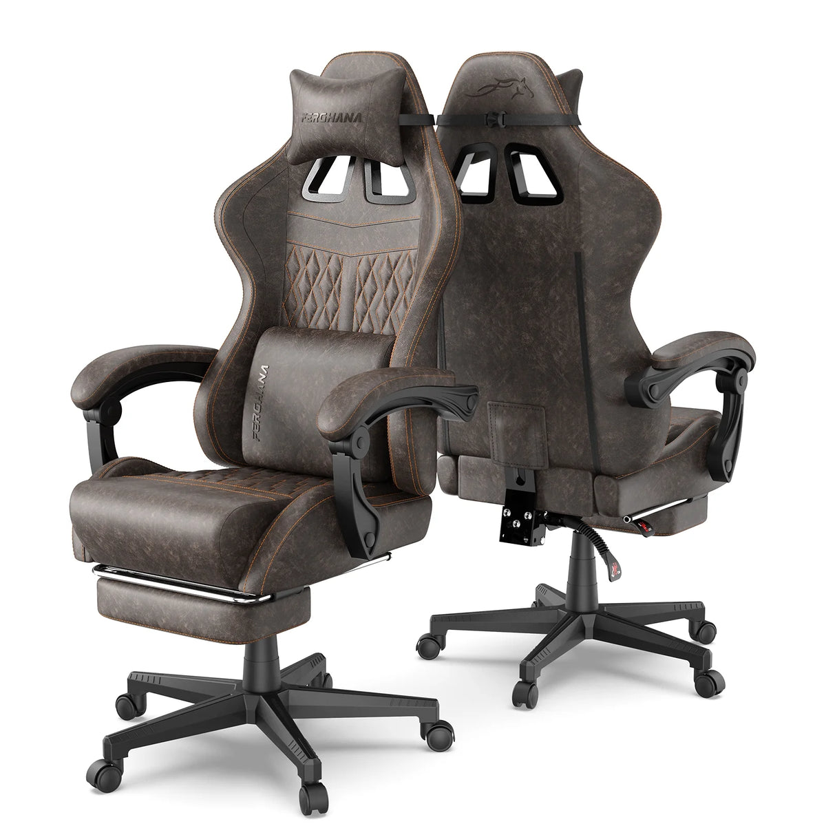 Fauteuil gaming Luxvie avec repose-pieds, fauteuil de bureau ergonomique pour ordinateur avec massage, soutien lombaire et appui-tête, dossier haut, style vintage, pour adultes et enfants, noir