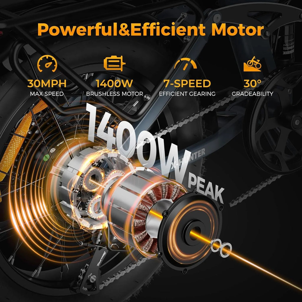 Vélo électrique Jasion X-Hunter pour adultes, vélo électrique avec moteur de 750 W et batterie amovible 48 V 13 Ah, vélo électrique pliant avec pneus larges 20 x 4,0, suspension intégrale, 7 vitesses