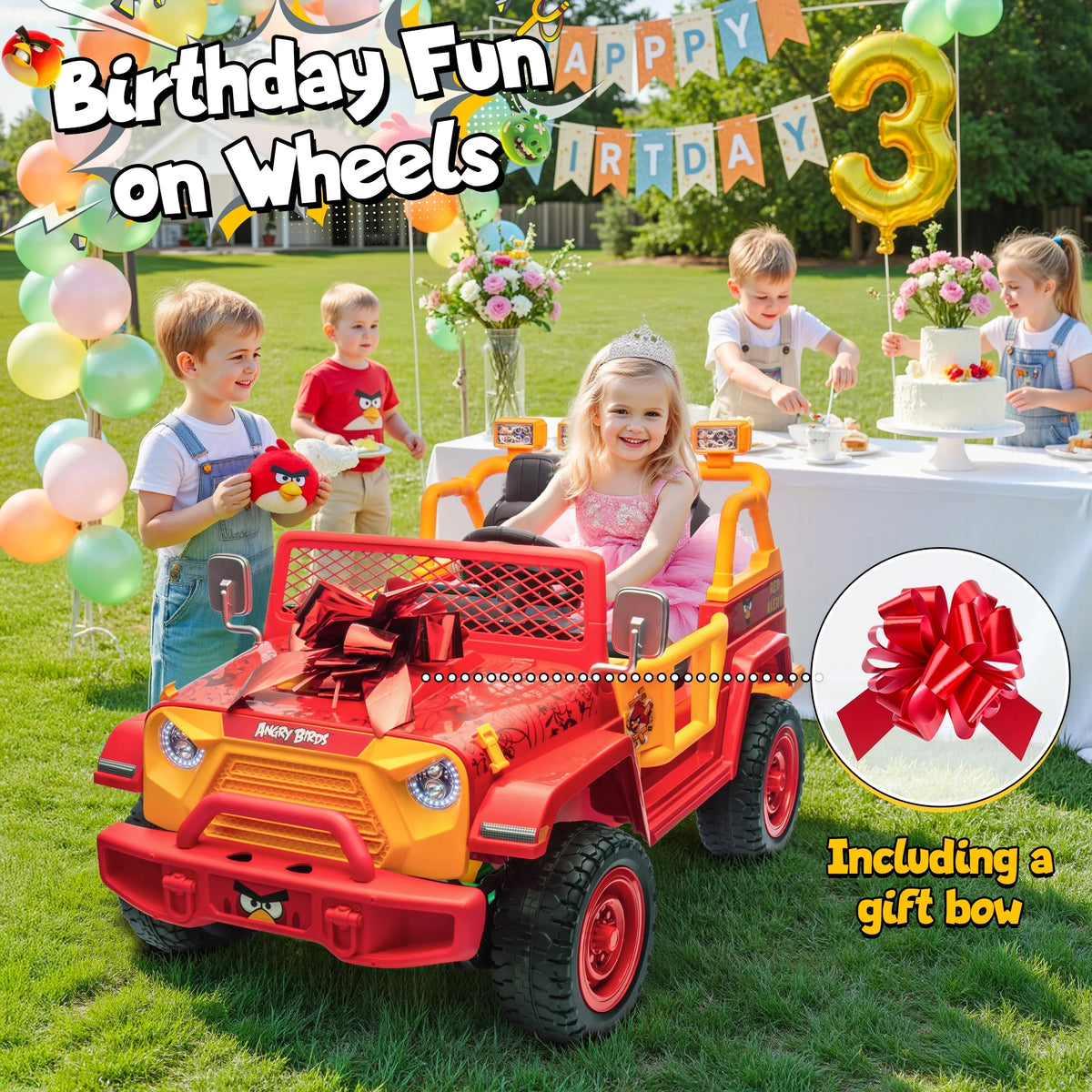 Jouets électriques Joyracer 24 volts pour grands enfants, camion sous licence Angry Birds avec télécommande, véhicule électrique 4x4 à 2 places avec pelle, Bluetooth, lumières, roues de voiture électrique, pour enfants de 3 à 8 ans, jusqu’à 59 kg, vert