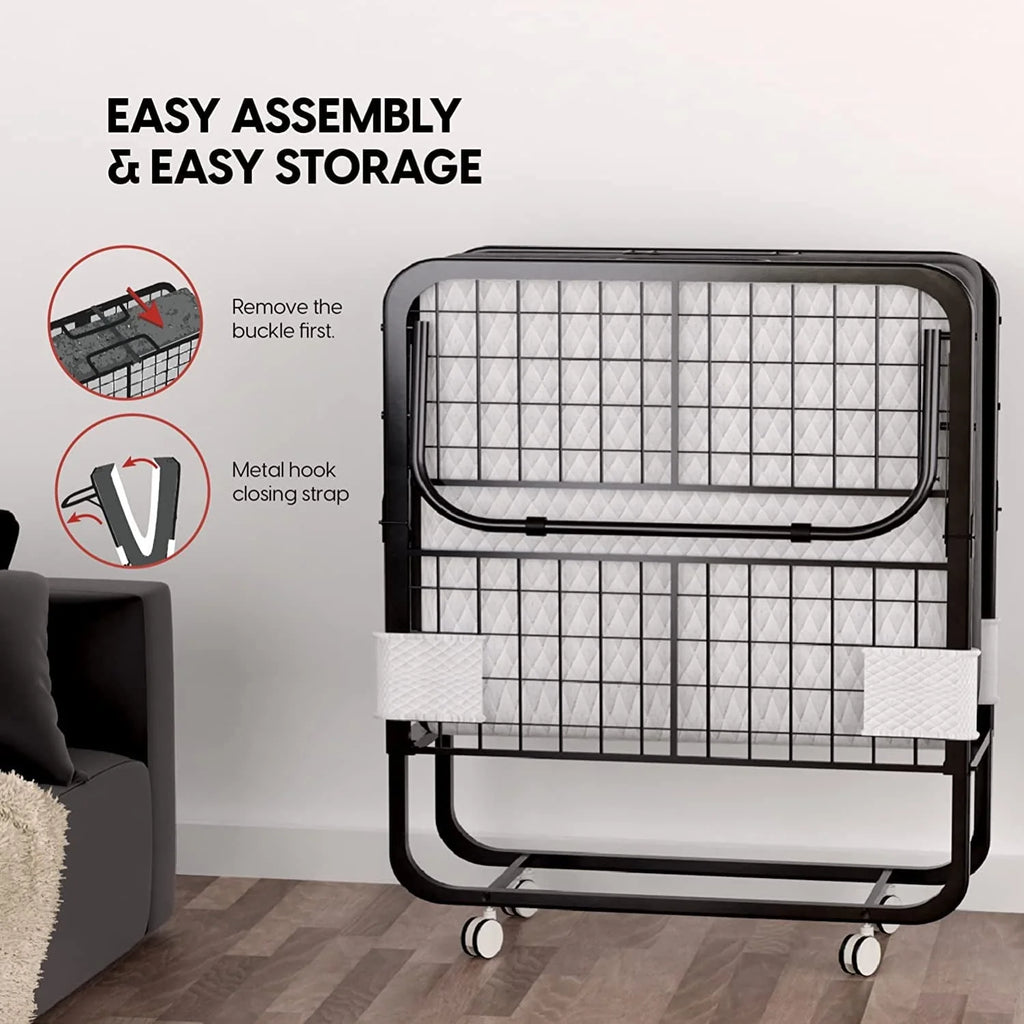 Lit pliant EconoHome avec matelas - Cadre de lit format 75x31 pouces - Lit d'appoint portable, pliable et roulant pour adultes - Matelas en mousse à mémoire de forme de 12,7 cm d'épaisseur - Lit pliant gain de place pour un rangement facile