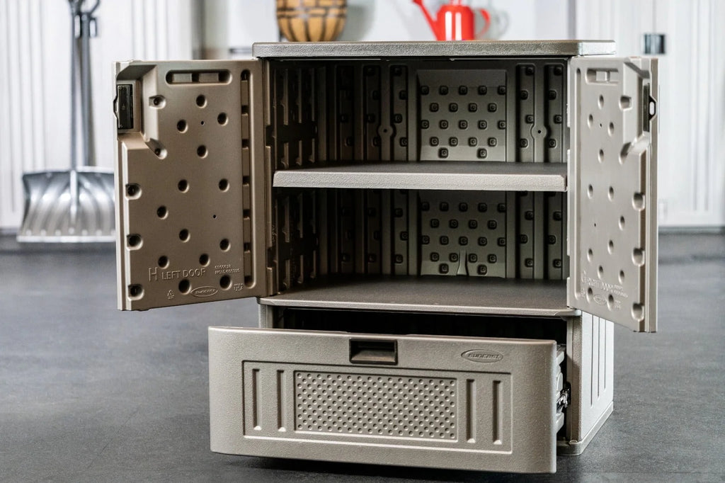 Meuble de rangement à base en résine avec tiroir simple Suncast, Platine Métallisé