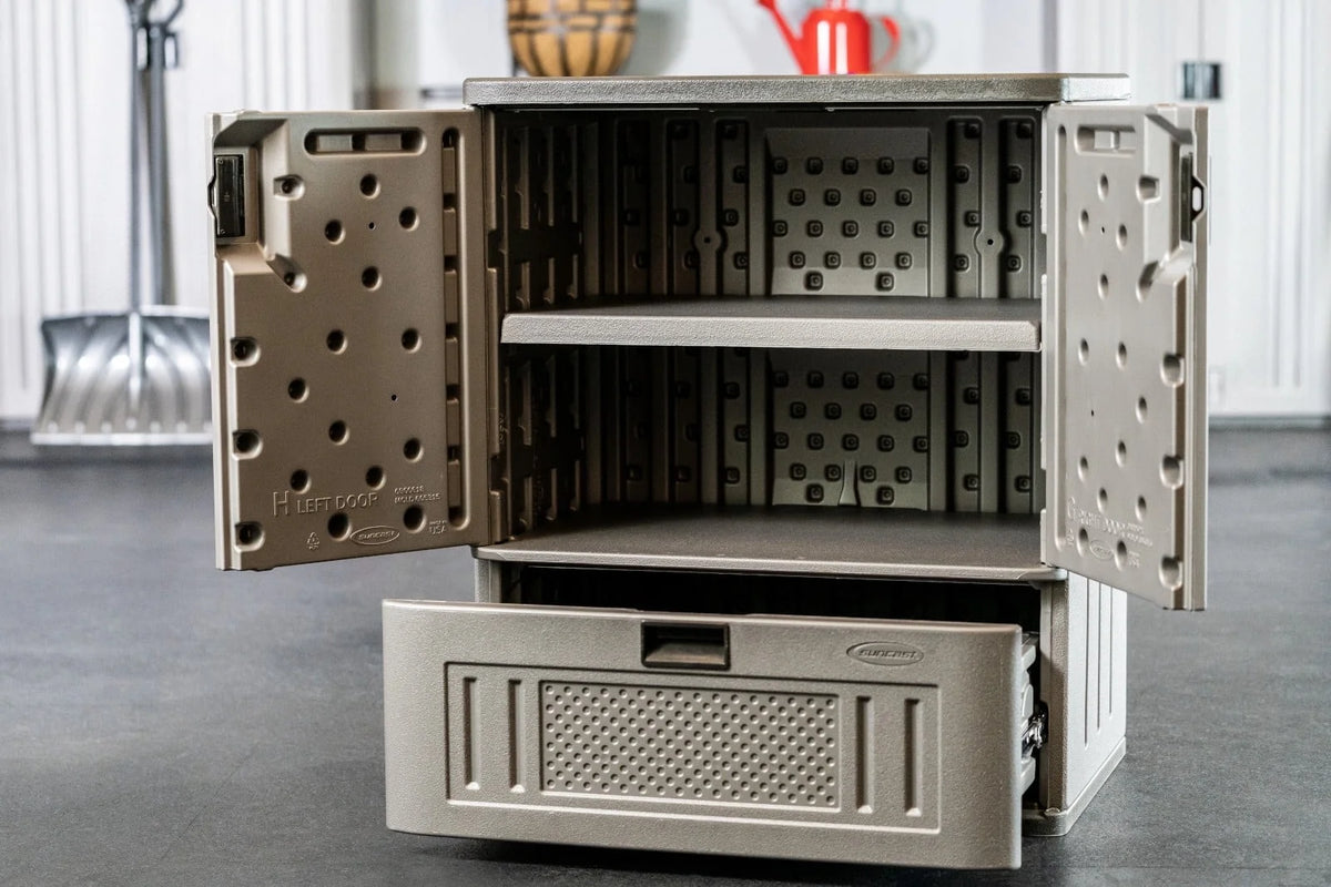 Meuble de rangement à base en résine avec tiroir simple Suncast, Platine Métallisé