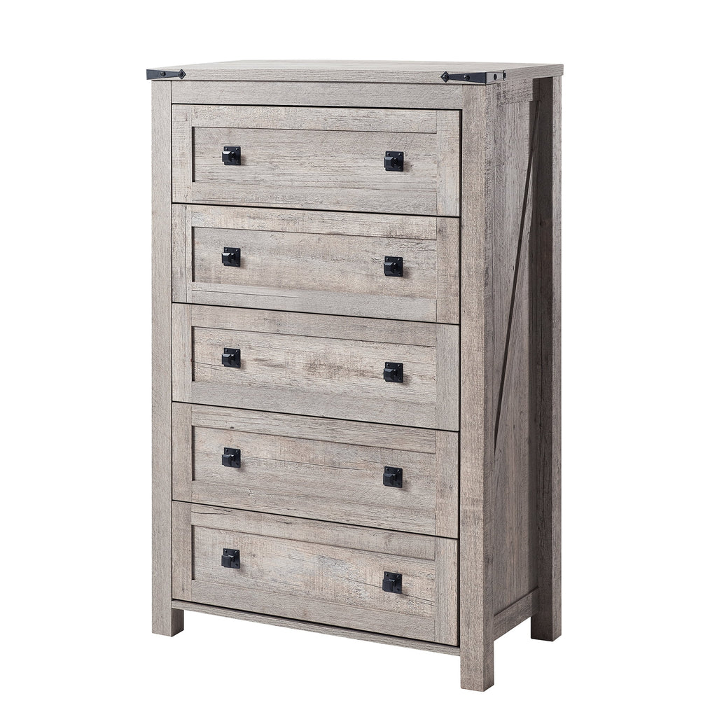 Commode Keywhat Farmhouse à 5 tiroirs pour chambre, meuble de rangement en bois pour salon, blanc antique