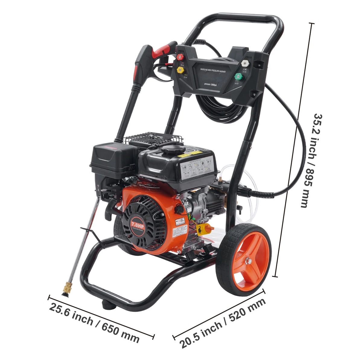 KFFKFF Nettoyeur haute pression à essence 3600 PSI 2,6 GPM avec tuyau haute pression de 26 pi et 5 buses