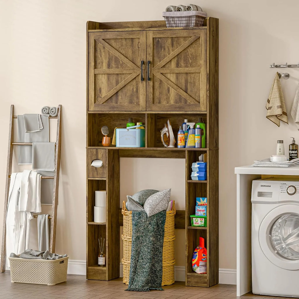 Meuble de rangement Vabches au-dessus des toilettes avec porte-papier toilette, avec étagère réglable et 2 portes