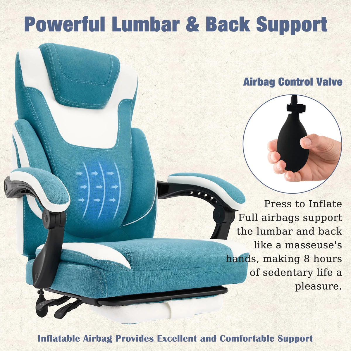 JONPONY Fauteuil de bureau Grande Taille 400lbs, Fauteuils de bureau de direction inclinables avec repose-pieds, Fauteuil de bureau à domicile à dossier haut Accoudoirs épais, Support lombaire ergonomique réglable, RoseBlanc