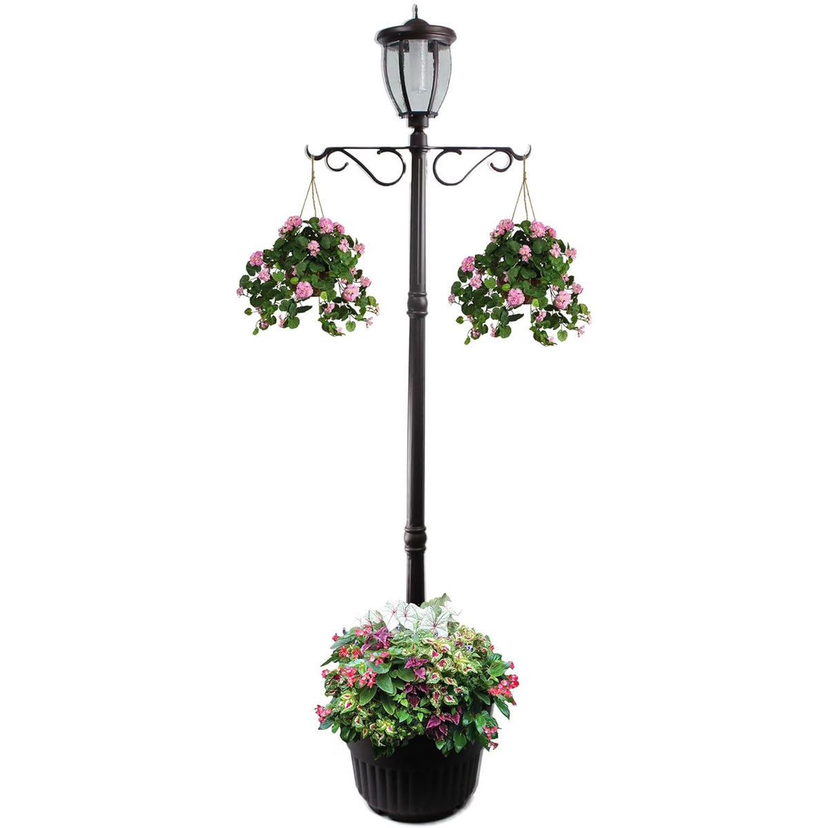 Lampadaire solaire à tête unique et jardinière Sun-Ray Kenwick de 7 pieds, bronze