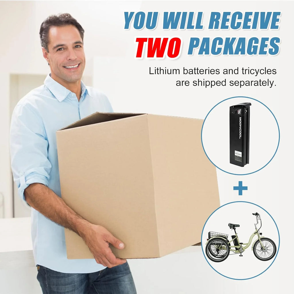 Tricycles électriques ABORON 24 26, batterie au lithium 36 V 10 Ah 350 W, triporteur électrique 7 vitesses pour adultes avec grand panier arrière et siège réglable