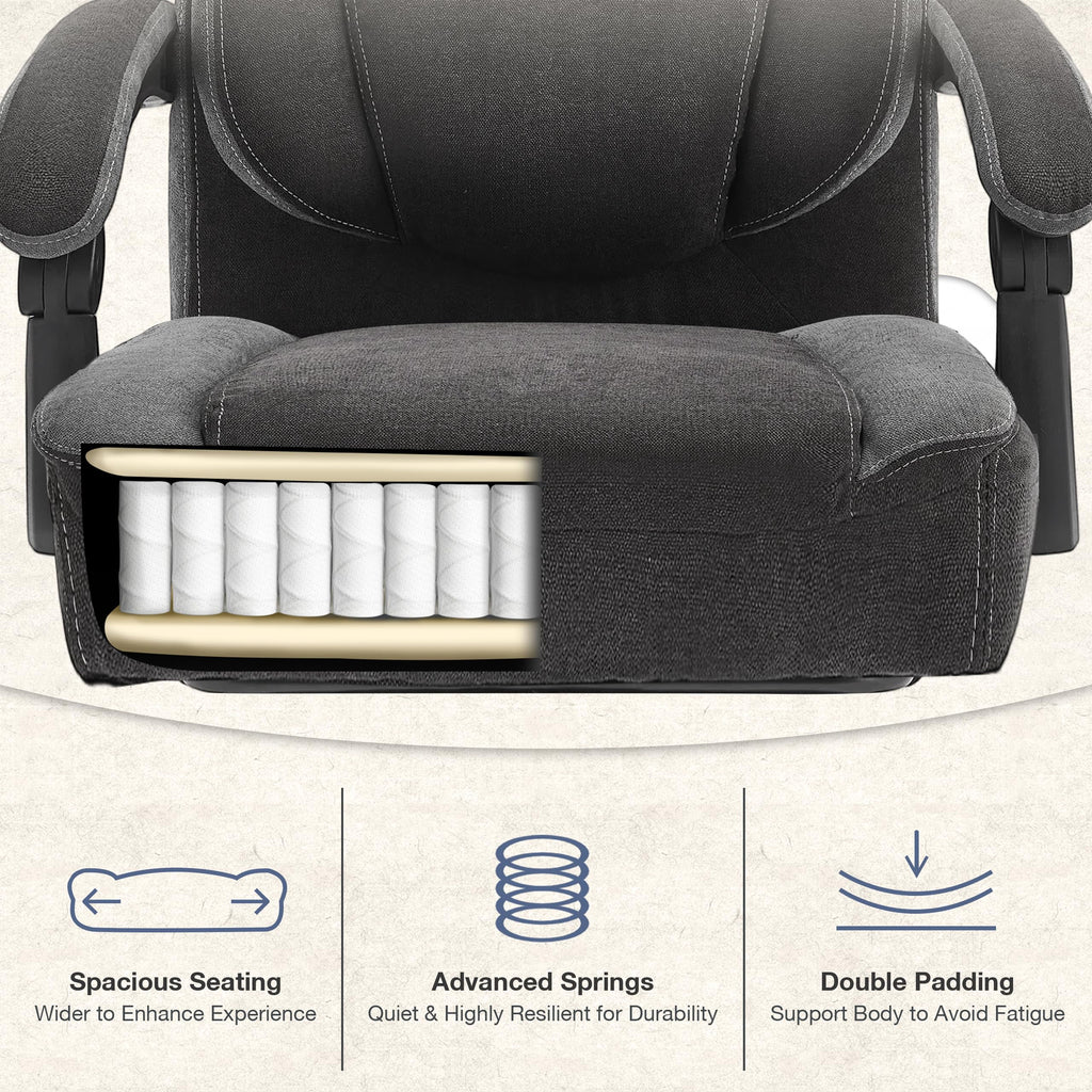 JONPONY Fauteuil de bureau Grande Taille 400lbs, Fauteuils de bureau de direction inclinables avec repose-pieds, Fauteuil de bureau à domicile à dossier haut Accoudoirs épais, Support lombaire ergonomique réglable, RoseBlanc