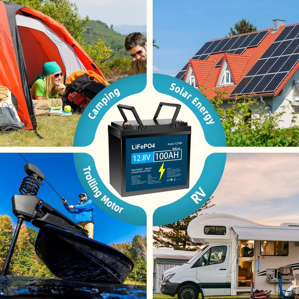 Batterie au lithium LiFePO4 12V 100Ah avec BMS 100A pour Camping-car et Fourgon Aménagé à cycles profonds