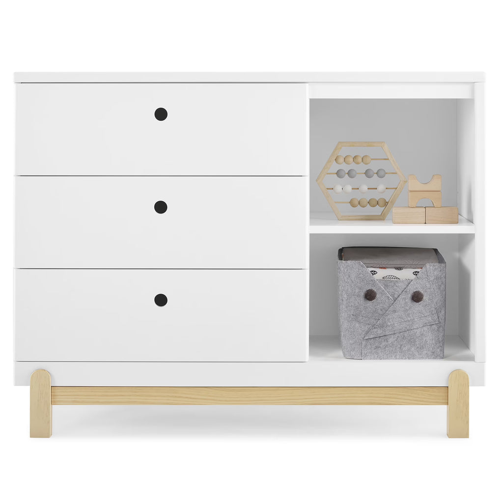 Commode Delta Children Poppy à 3 tiroirs avec casiers et tiroirs emboîtables, Blanc Bianca/Naturel