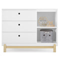 Commode Delta Children Poppy à 3 tiroirs avec casiers et tiroirs emboîtables, Blanc Bianca/Naturel