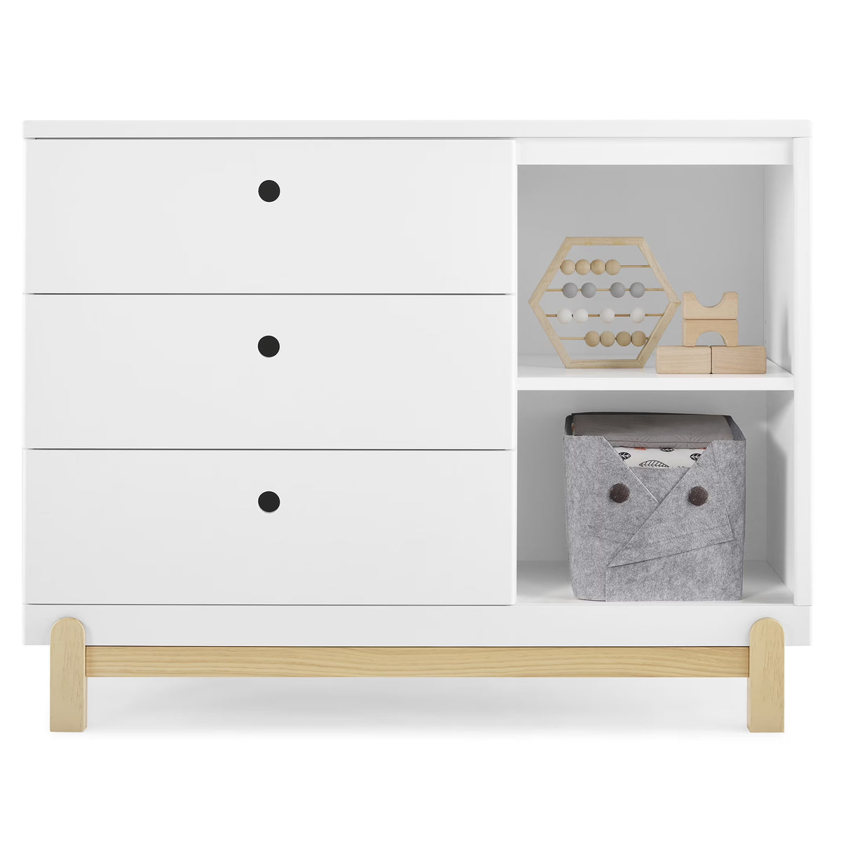 Commode Delta Children Poppy à 3 tiroirs avec casiers et tiroirs emboîtables, Blanc Bianca/Naturel