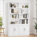 Bibliothèque haute Homfa 73 avec portes, 8 compartiments, 6 niveaux, double rangée, blanche, pour salon et bureau à domicile