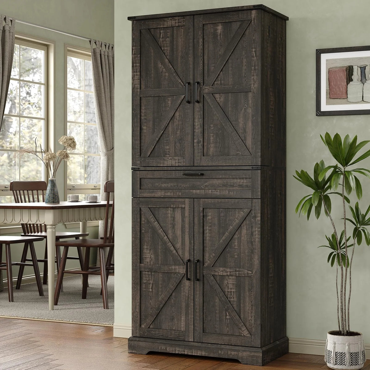 FUSOU Armoire de rangement de cuisine 72'', Armoire haute avec 8 étagères de porte, 2 placards et 1 tiroir, Meuble autoportant pour cuisine, salle à manger, salle de bain, buanderie