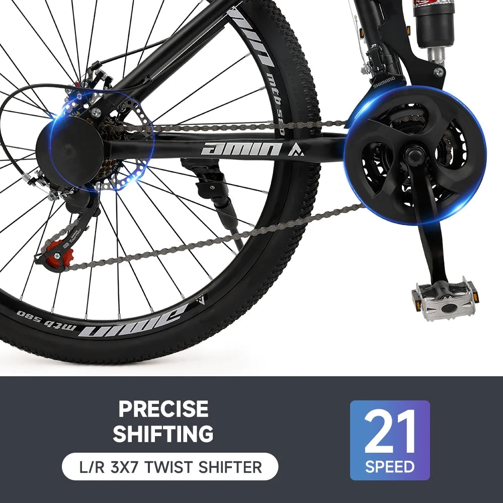 VTT pliant Artudatech 26 pouces Shimano 21 vitesses double frein à disque - Adulte - Rouge