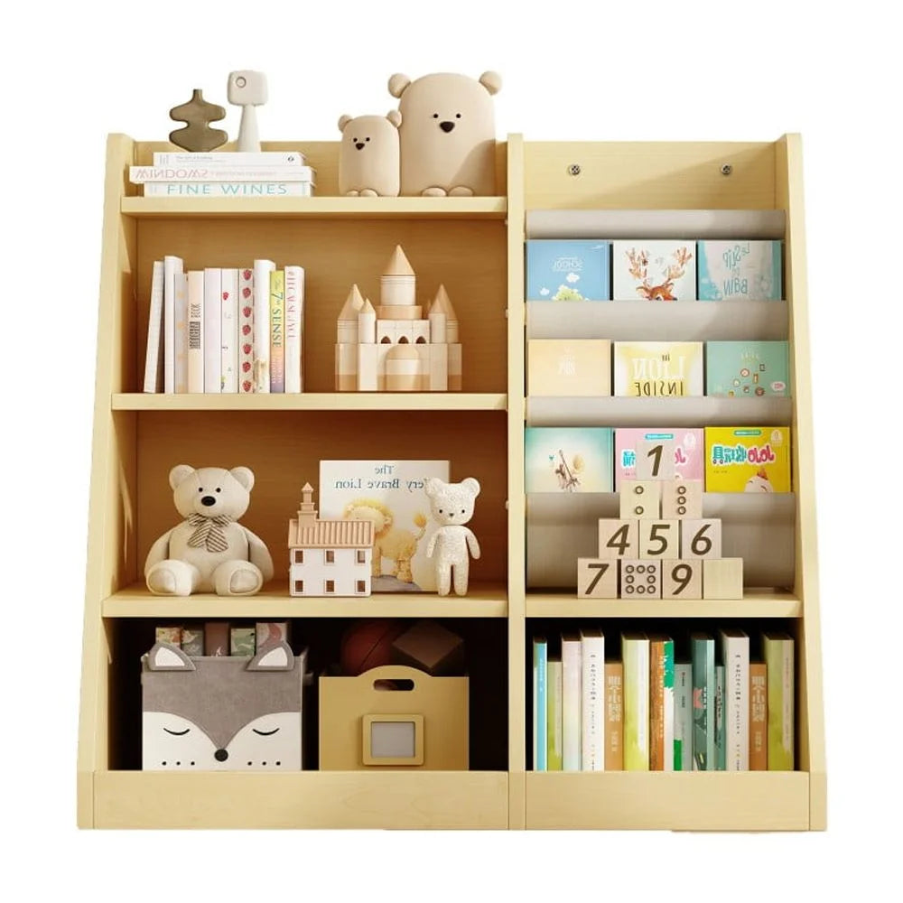 IVV Bibliothèque Montessori pour enfants, Bibliothèque moderne en bois à 4 niveaux, Étagère à livres et jouets pour enfants, Support d’étagère en tissu, Pour salle de classe, chambre, chambre de bébé ou salle de jeux (Rose)