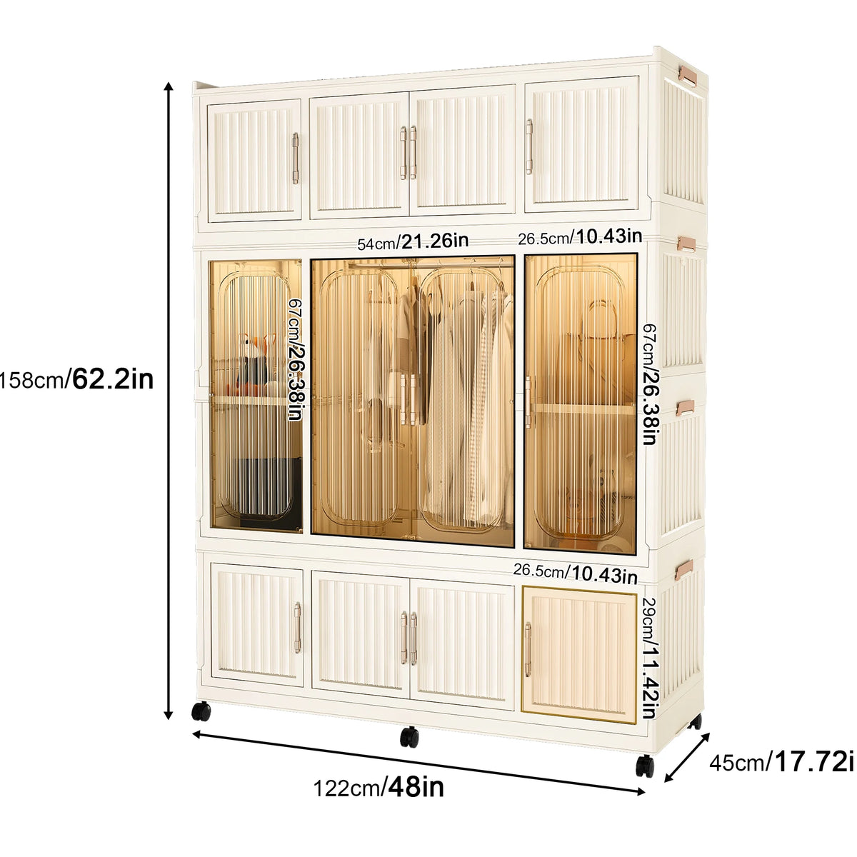 Penderie portable pour enfants Montary avec portes magnétiques et tringle – Meuble de rangement en plastique à 4 casiers pour chambre d'enfant