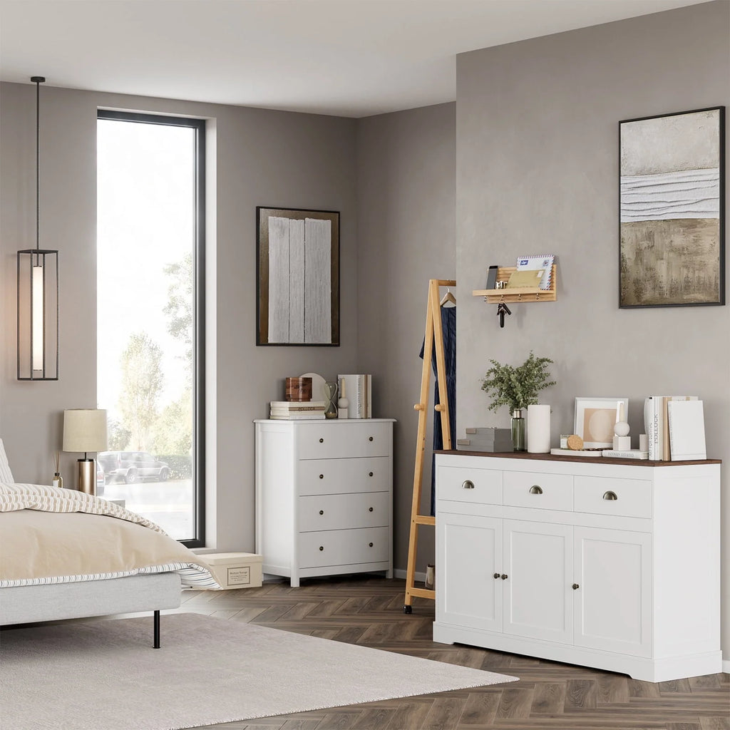 Homfa Buffet avec 3 Tiroirs & 3 Portes, Meuble Buffet de 135,9 cm de Large pour Salle à Manger, Blanc