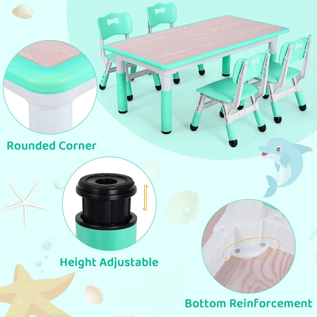 Ensemble table et 4 chaises pour enfants LAZY BUDDY, bureau réglable en hauteur pour tout-petits avec plateau graffiti, ensemble de table d’activités pour enfants pour crèche et maison