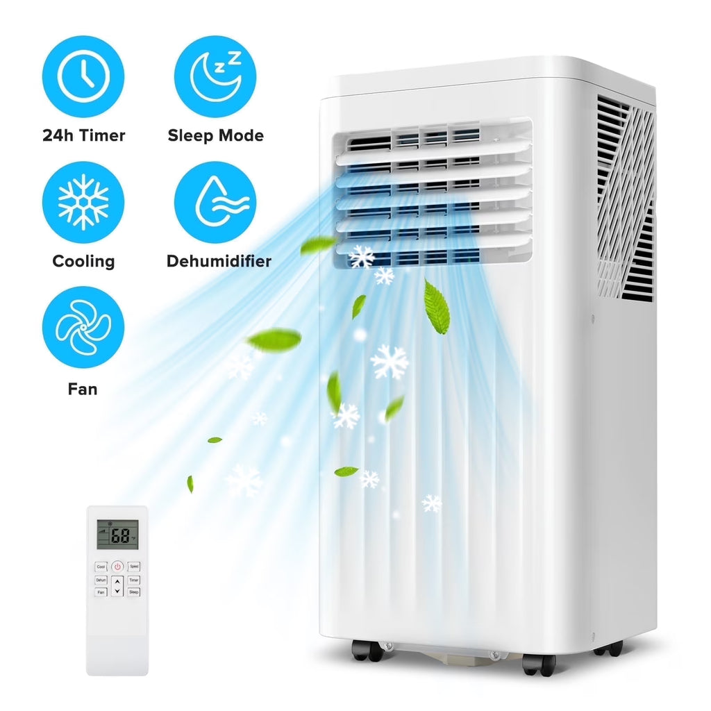 Climatiseur portable Auseo 8 000 BTU ASHRAE, pour des espaces allant jusqu’à 32,5 m², 3-en-1 avec déshumidificateur, ventilateur et mode sommeil, télécommande et minuterie 24 heures