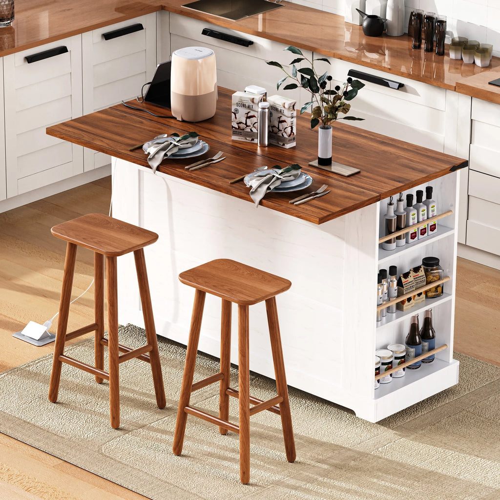 Euroco Îlot de cuisine style ferme de 53'' avec deux portes de placard en verre trempéDesserte de cuisine roulante sur roulettes
