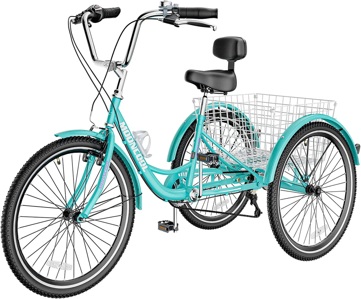 Tricycle pour adulte 20/24/26 pouces 7 vitesses, Vélo à trois roues pour adulte, Trike Cruiser avec outils & grand panier pour exercice, courses, pique-nique, activités de plein air