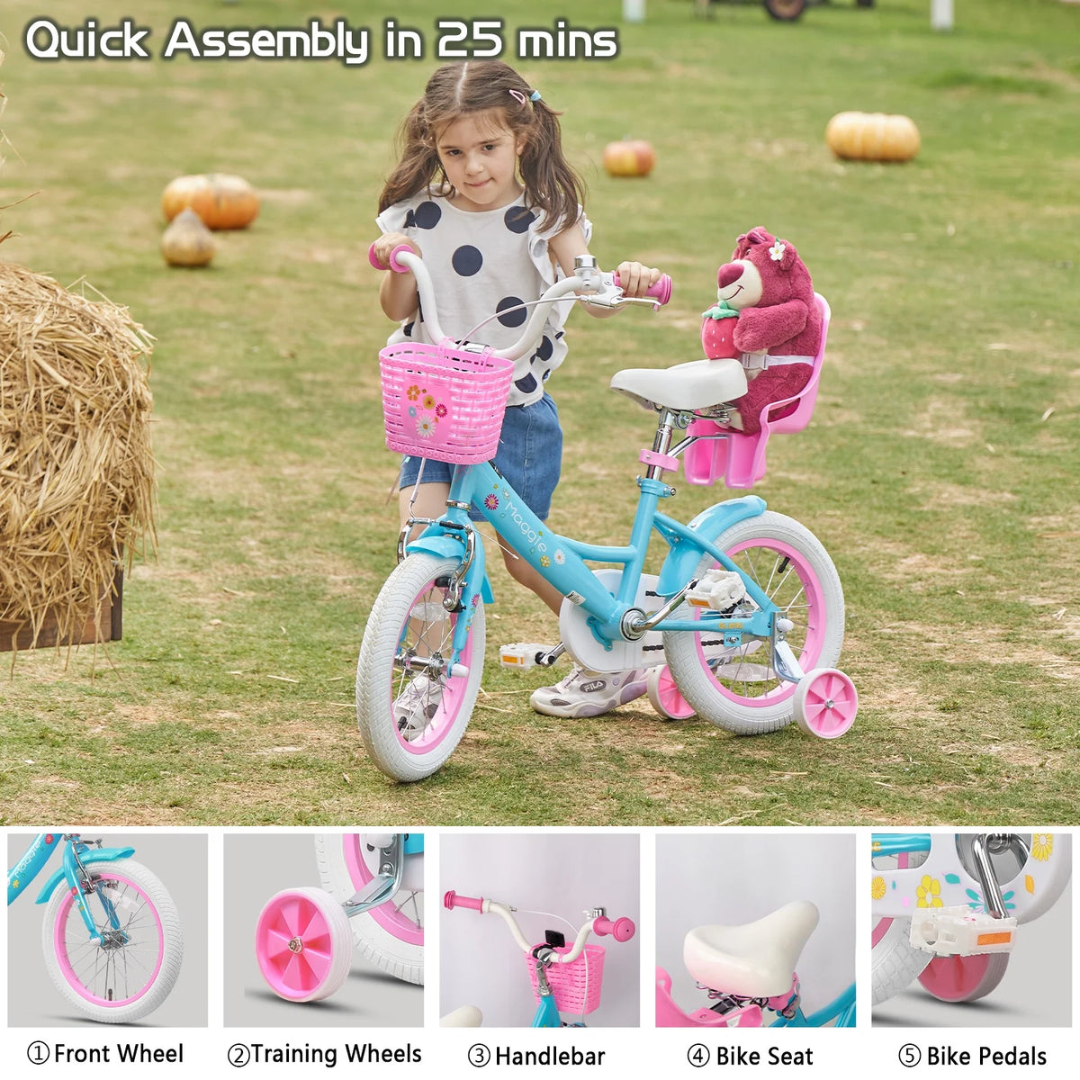 Vélo pour filles Glerc Maggie de 12 pouces pour enfants de 2 à 4 ans, Pêche