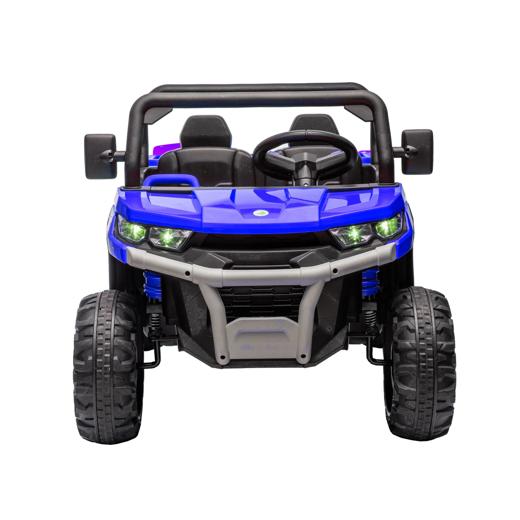 Xuanlur Voiture électrique pour enfants 24V 2 places, UTV avec moteur 2x200W, Jouet électrique 24 volts avec benne/pelle, Voiture électrique pour enfants avec pneus résistants, lumière LED, musique, télécommande, noire