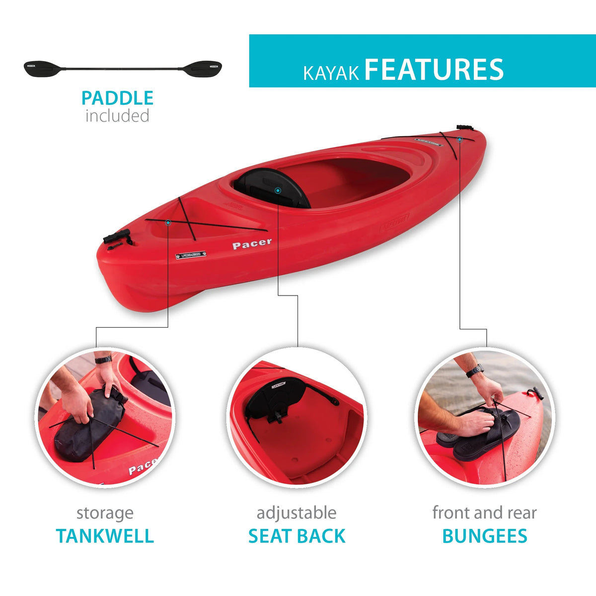 Kayak à pédales Lifetime Pacer de 8 pi, à cockpit ouvert, vert (91032)