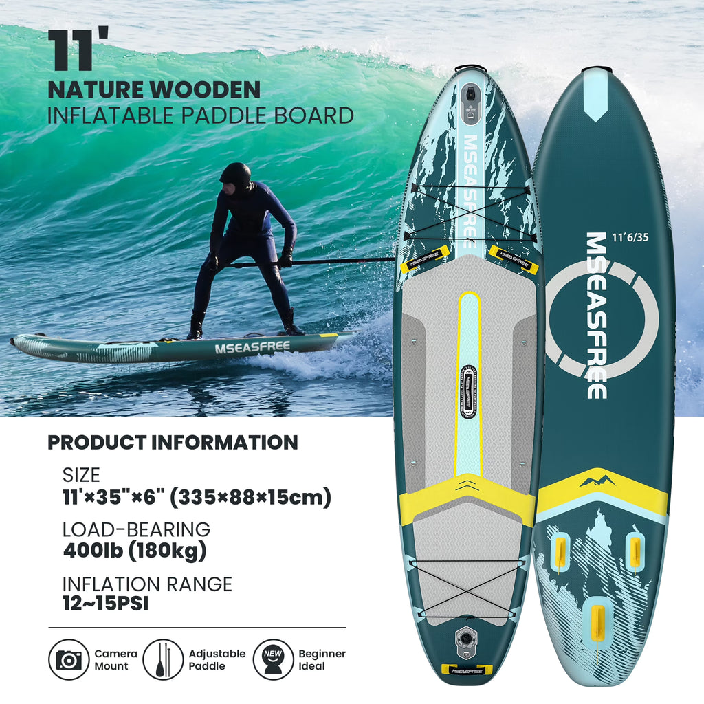 MSEASFREE Planche de Stand Up Paddle gonflable 11,5 ft Polyvalente Planche de pêche Stand up Paddle avec accessoires SUP complets