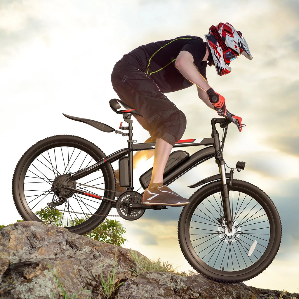 Vélo électrique Elifine 500W pour adultes, vélo électrique tout-terrain 26 avec 5 modes de conduite, batterie 48V 7,8Ah, Shimano 21 vitesses & 19,8 mph vélo électrique urbain en alliage d'aluminium jusqu'à 50 miles