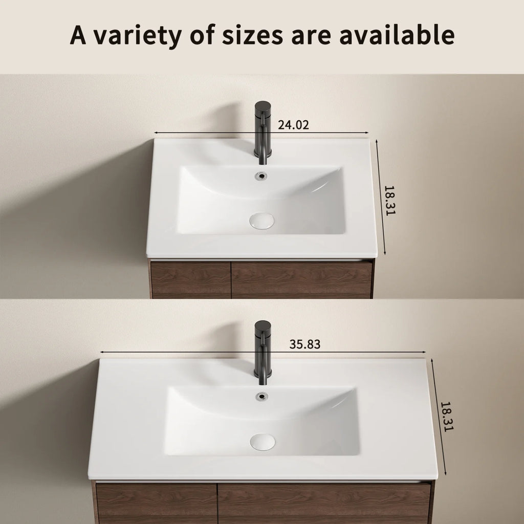 Plan de toilette de salle de bain Lisonu de 24 pouces avec lavabo intégré, en céramique blanche de porcelaine avec vasque ovale pour une salle de bain épurée et moderne