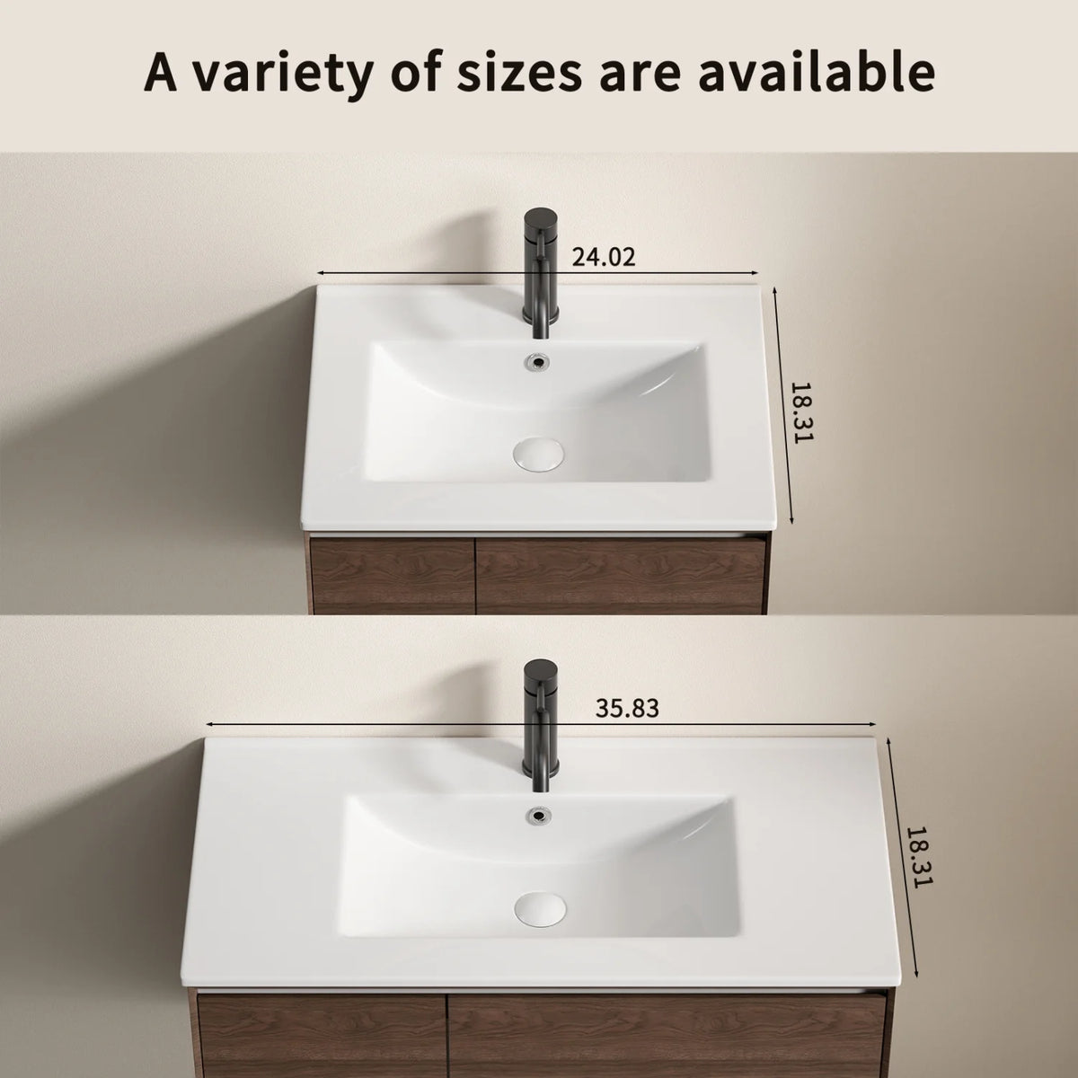 Plan de toilette de salle de bain Lisonu de 24 pouces avec lavabo intégré, en céramique blanche de porcelaine avec vasque ovale pour une salle de bain épurée et moderne