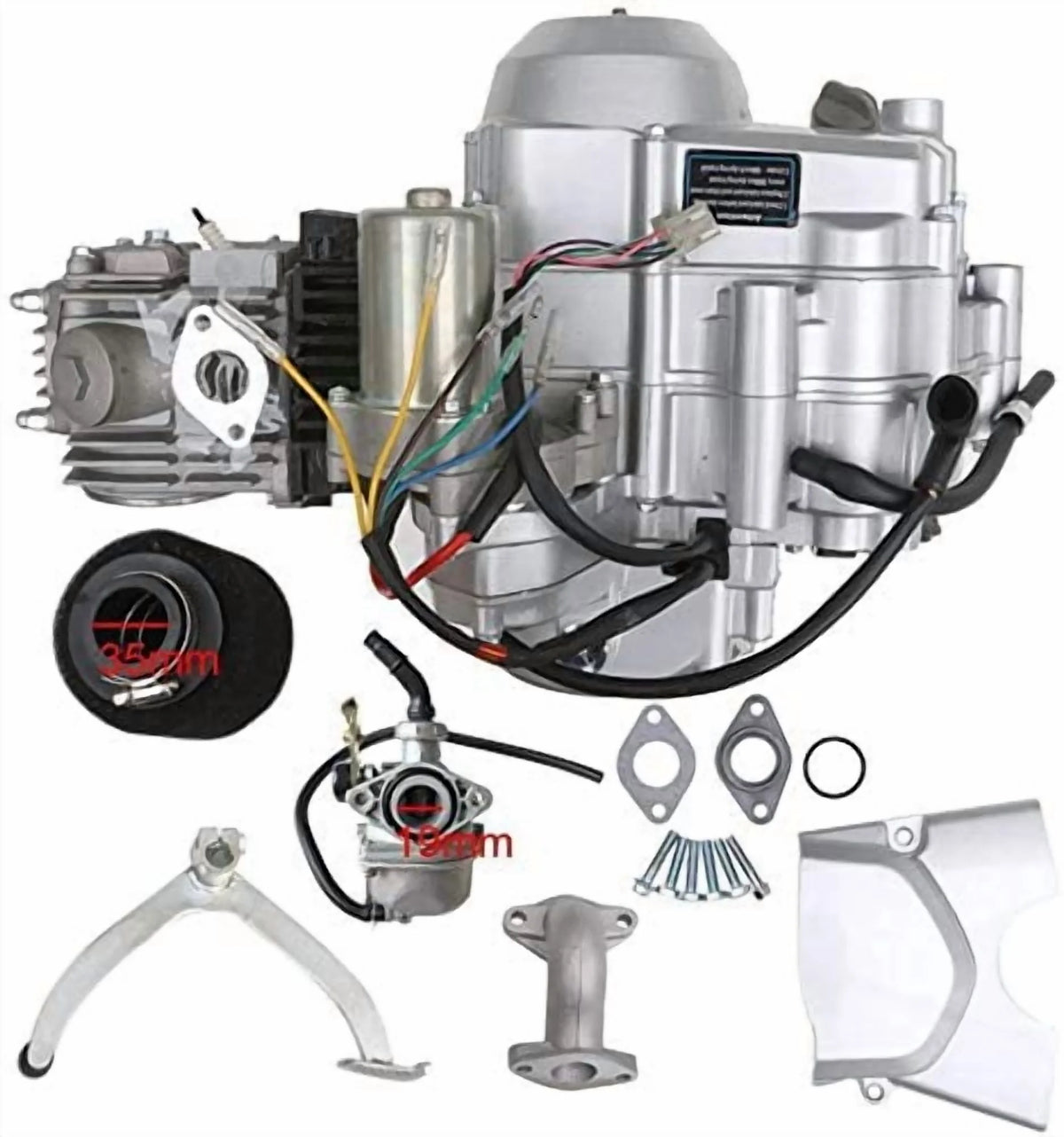 Moteur semi-automatique 125cc 3 vitesses + marche arrière, démarrage électrique avec faisceau de câbles + batterie + échappement + kit complet pour ATV, quad, buggy, kart et véhicule à quatre roues Taotao Coolster 50cc, 70cc, 90cc, 110cc