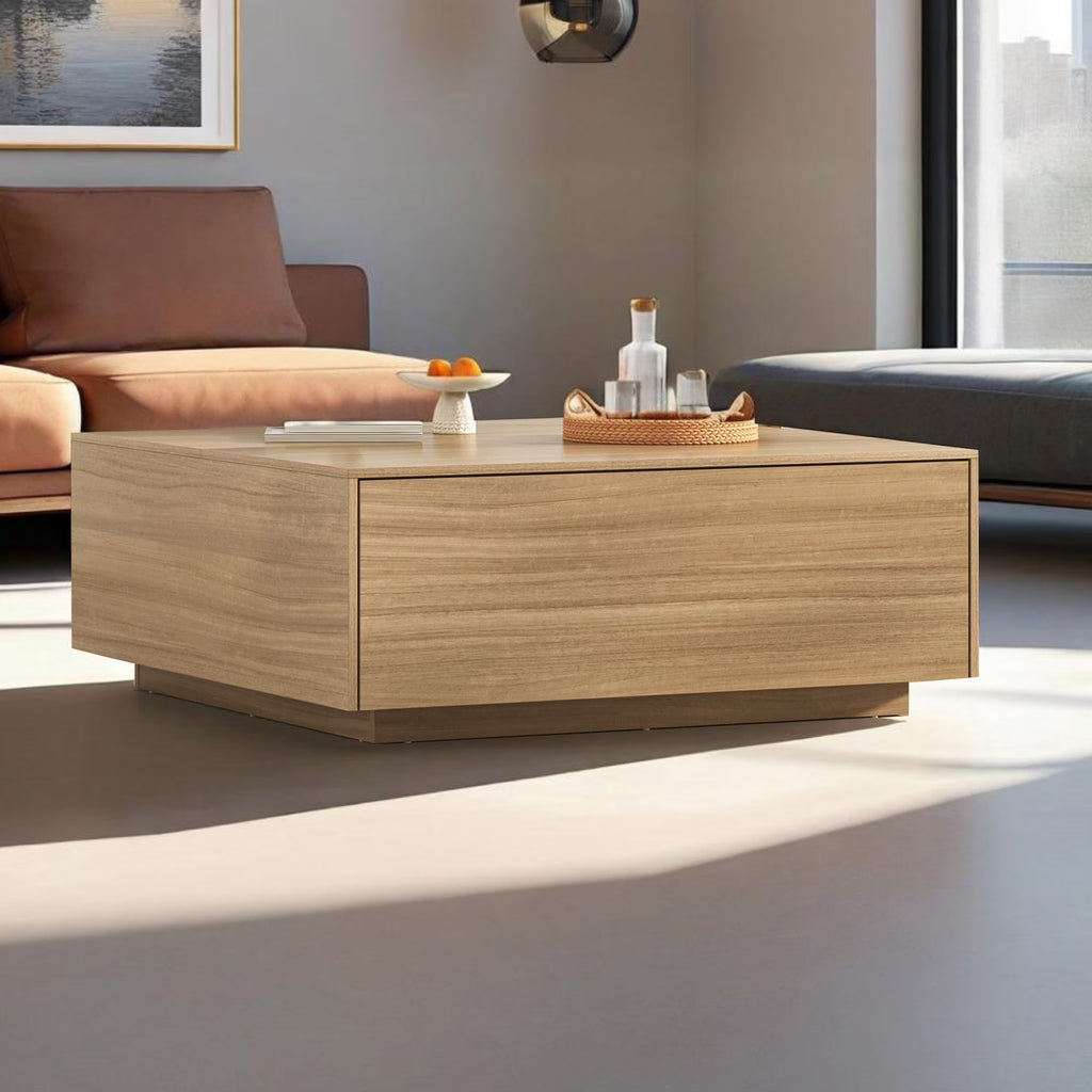 Table basse carrée Blotout avec 2 grands tiroirs, table basse Mid-Century Modern de 43 avec rangement, table basse en bois, table de salon avec rangement, grain de bois