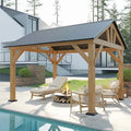 Jocisland Gazebo en bois 10x12 pi, Pergola à toit rigide avec charpente en acier pour jardin, porche, patio