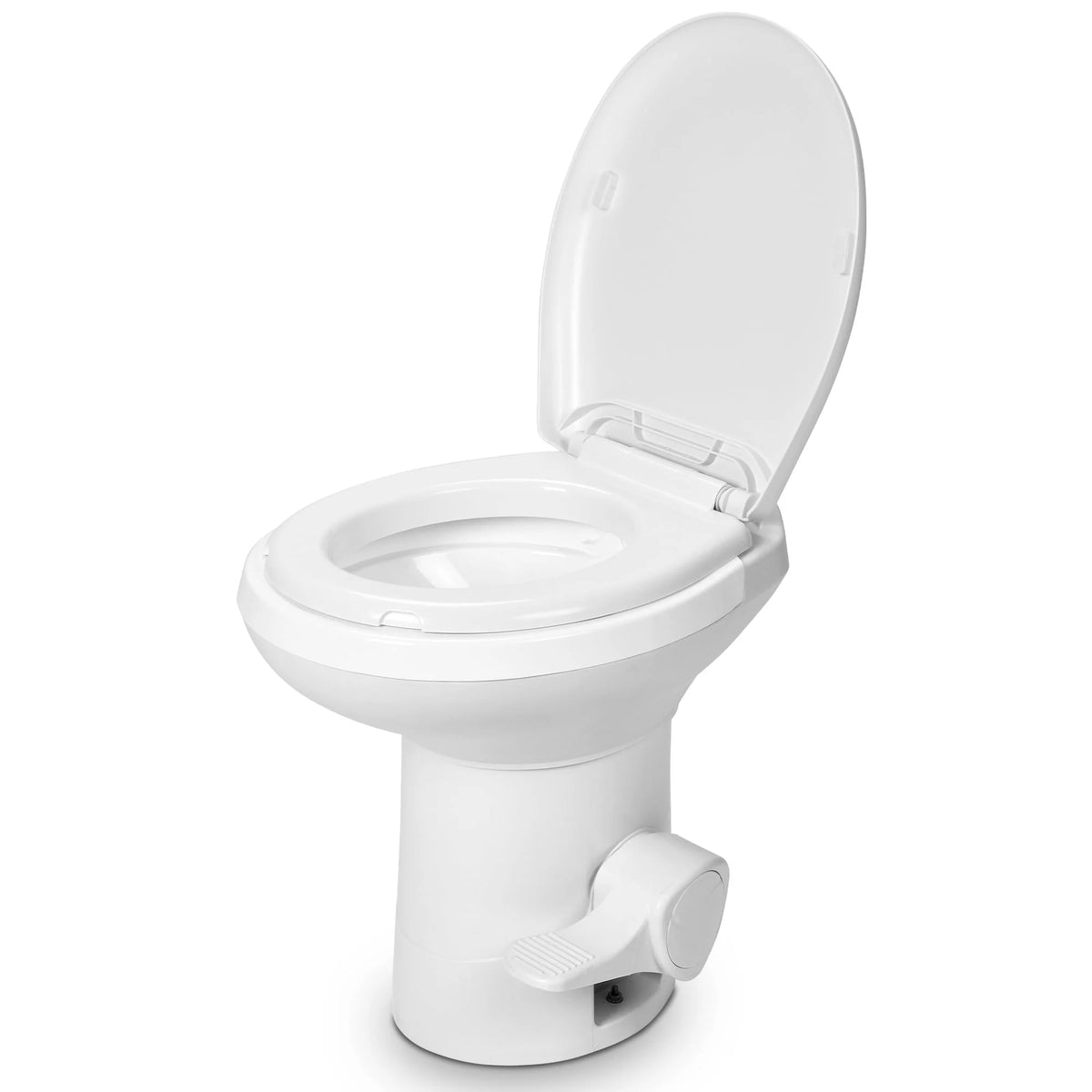 Toilettes portables Dextrus pour camping-car avec chasse à pédale, toilettes à chasse par gravité à profil haut pour les voyages en caravaning, le camping et la navigation, blanches