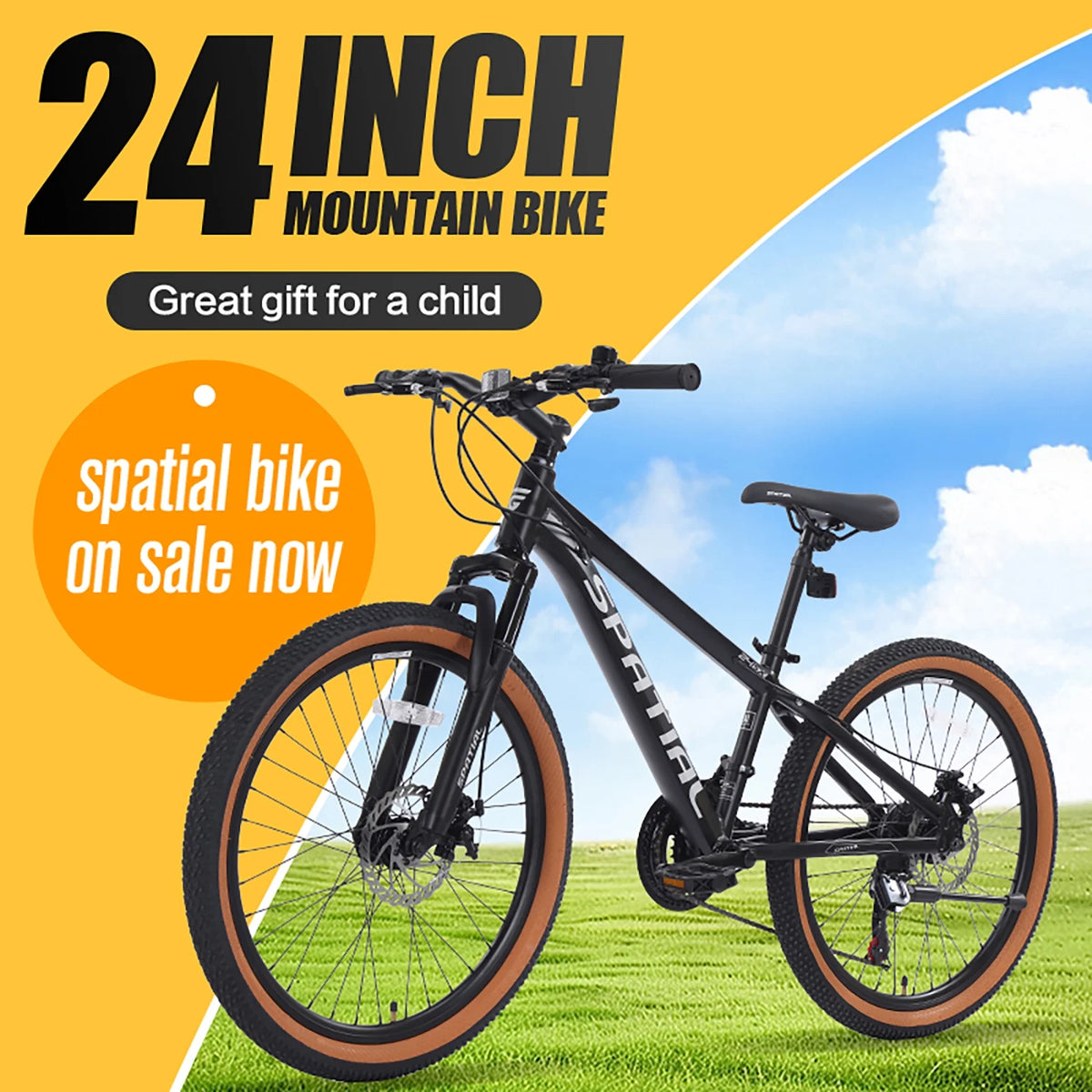Vélo tout-terrain SPATIAL 24 pouces pour adolescents, VTT 21 vitesses, cadre en aluminium et doubles freins à disque