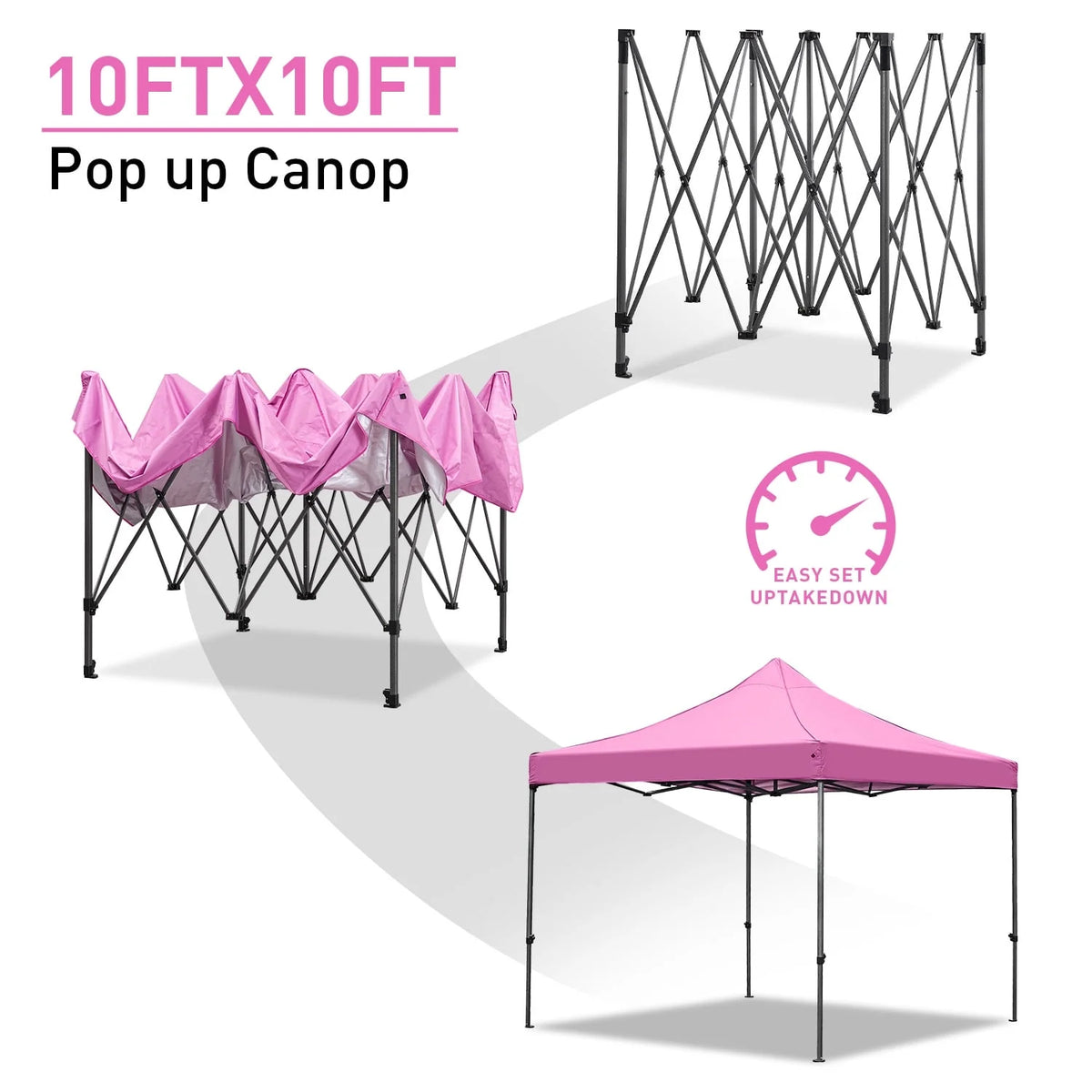 Ainfox Tente de réception pop-up robuste 10' x 10', Gazebo pliant instantané d'extérieur, Tente d'ombrage, Rose