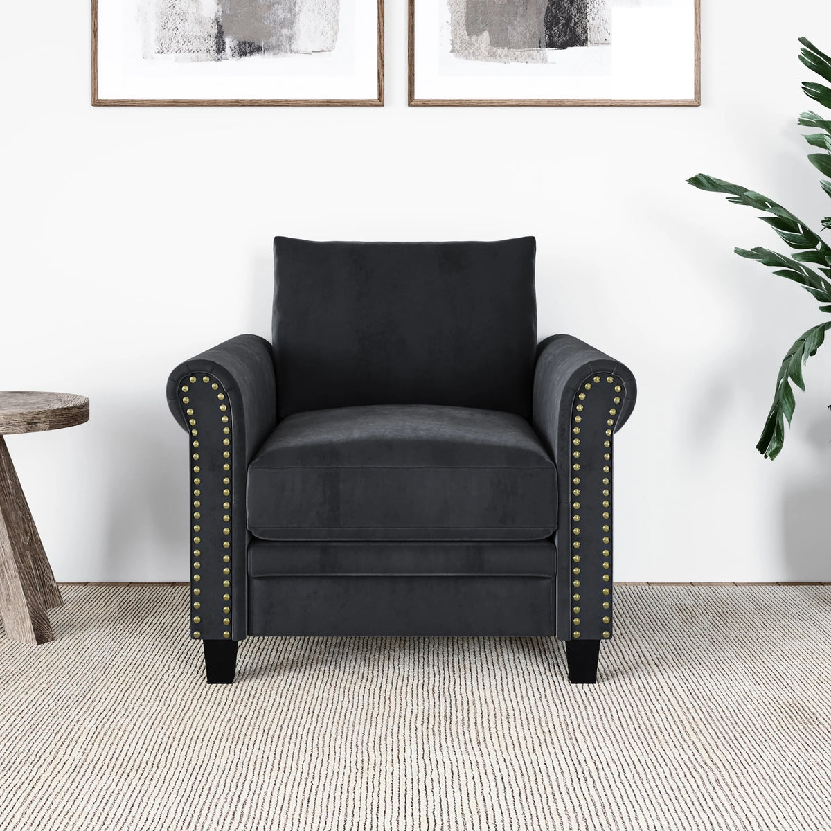 Fauteuil Fallon Lifestyle Solutions avec finition cloutée, tissu gris