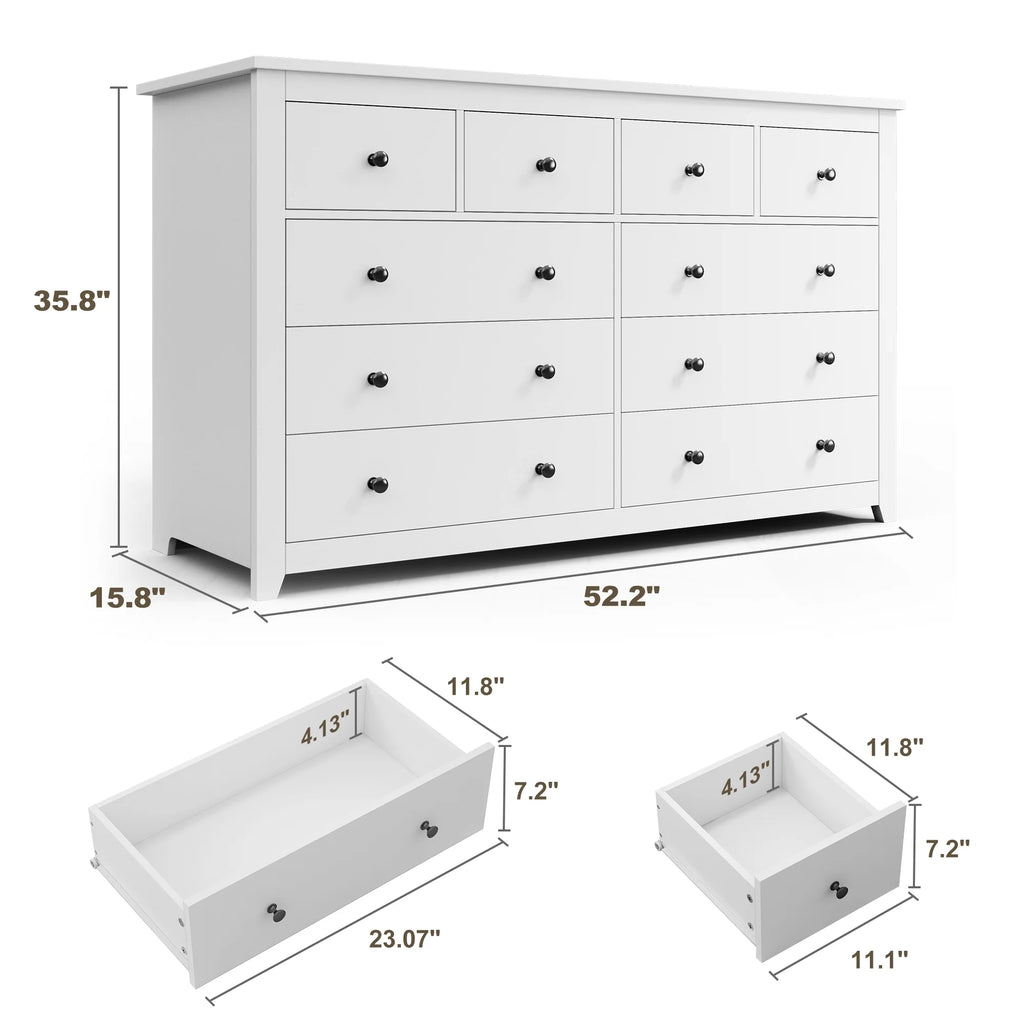 EnHomee Commode blanche pour chambre avec 10 tiroirs, commode moderne en bois, large chiffonnier pour adultes