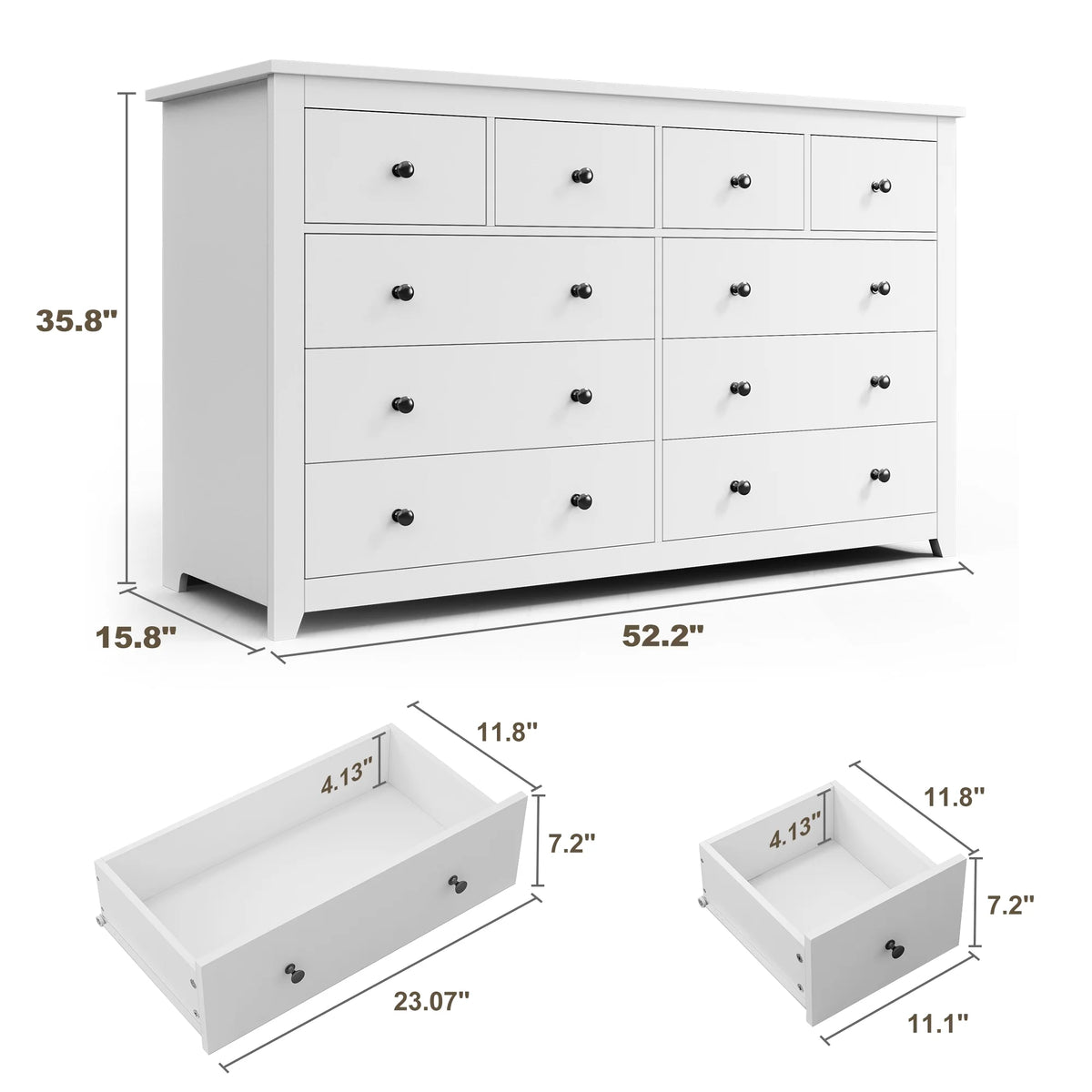 EnHomee Commode blanche pour chambre avec 10 tiroirs, commode moderne en bois, large chiffonnier pour adultes