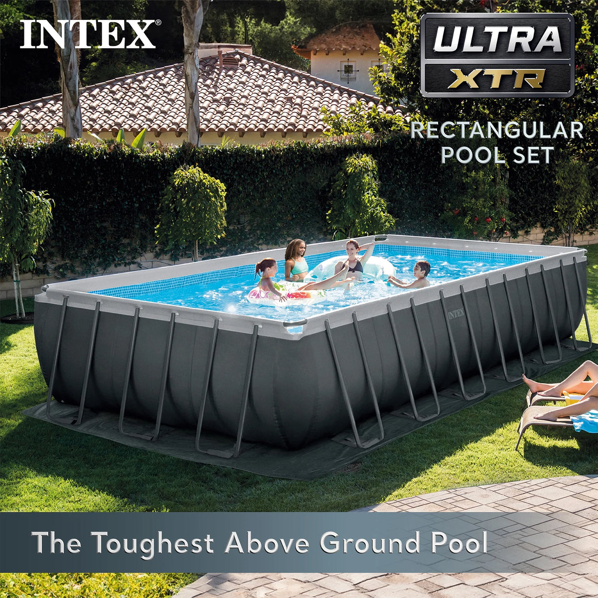 Piscine hors-sol INTEX Ultra XTR 7,32 m x 3,66 m x 1,32 m, bouées (lot de 2) et glacière gonflable