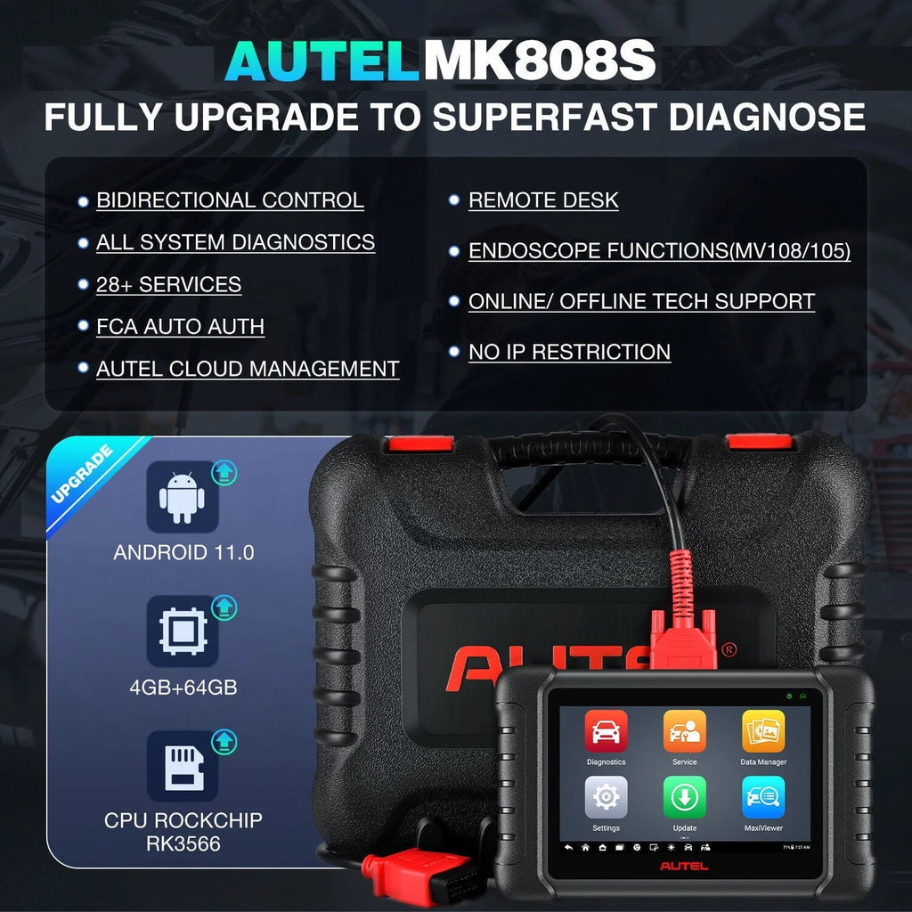 Outil de diagnostic automobile Autel MaxiCOM MK808S, outil de balayage de diagnostic bidirectionnel pour tous les systèmes, 28+ services, tests actifs