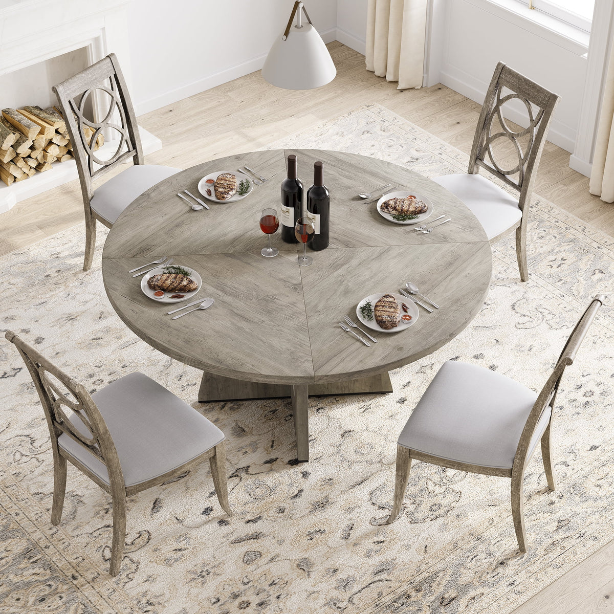 Ensemble de grande table à manger ronde de 47 po pour 4 à 6 personnes, table à manger en bois de style milieu du siècle avec plateau large et piètement en X, table de salle à manger pour la maison, la salle à manger ou le salon (chaises non incluses)